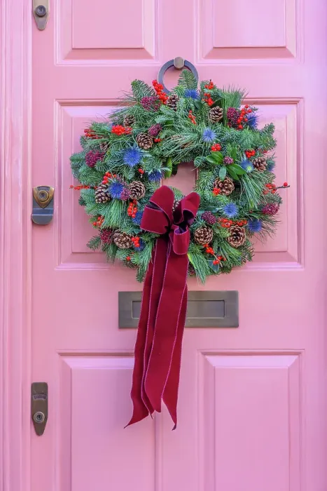 Framed Print : Christmas Wreaths on Front Doors, London, UK