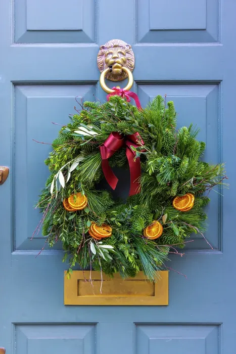 Framed Print : Christmas Wreaths on Front Doors, London, UK
