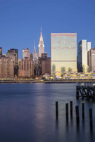 Chrysler & UN Buildings and Midtown Manhattan skyline from Queens, New York City