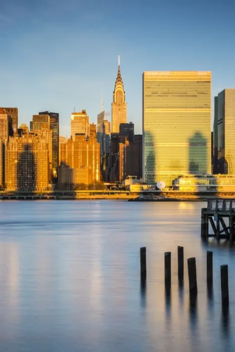 Framed Print : Chrysler & UN Buildings and Midtown Manhattan skyline from Queens, New York City Framed Print : Chrysler & UN Buildings and Midtown Manhattan skyline from Queens, New York City
