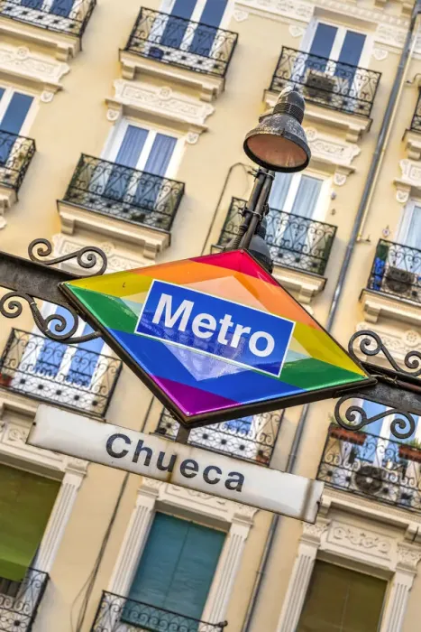 Framed Print : Chueca metro sign with rainbow flag, Madrid, Community of Madrid, Spain Framed Print : Chueca metro sign with rainbow flag, Madrid, Community of Madrid, Spain