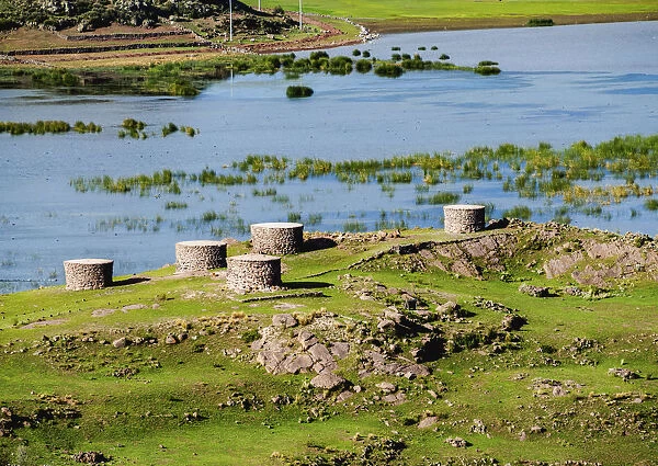 Chullpas by the Lake Umayo in Sillustani, Puno Region, Peru