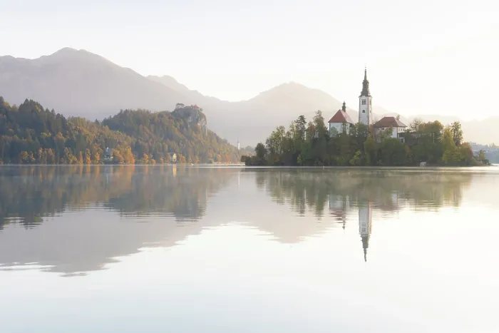 Framed Print : Church of the Assumption of the Blessed Virgin Mary, on Bled island, in autumn, Lake Bled, Bled, Slovenia Framed Print : Church of the Assumption of the Blessed Virgin Mary, on Bled island, in autumn, Lake Bled, Bled, Slovenia