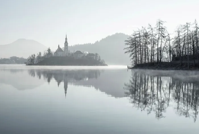 Framed Print : Church of the Assumption of the Blessed Virgin Mary, on an island in Lake Bled in winter at dawn, Bled, Slovenia Framed Print : Church of the Assumption of the Blessed Virgin Mary, on an island in Lake Bled in winter at dawn, Bled, Slovenia