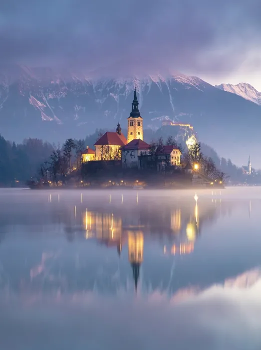 Framed Print : Church of the Assumption of the Blessed Virgin Mary, on Bled island, Lake Bled, in winter, with the Julian Alps in the distance, Bled, Slovenia Framed Print : Church of the Assumption of the Blessed Virgin Mary, on Bled island, Lake Bled, in winter, with the Julian Alps in the distance, Bled, Slovenia