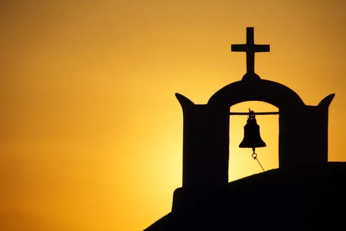 Framed Print : Church Bell Tower at Sunset, Oia, Santorini, Greece Framed Print : Church Bell Tower at Sunset, Oia, Santorini, Greece
