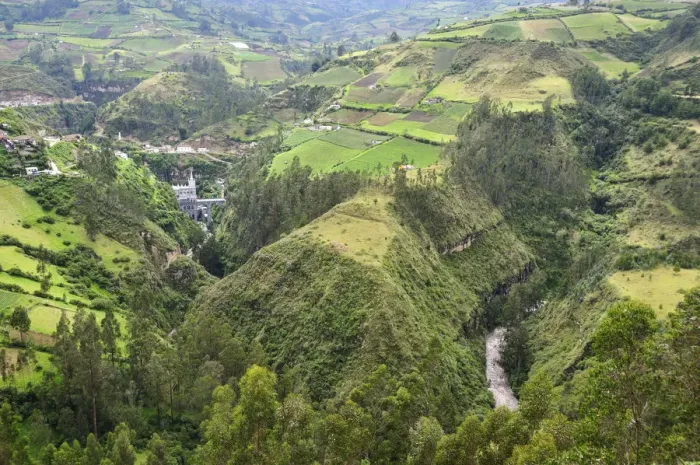 Framed Print : Church in the canyon at Las Lajas, Colombia, South America