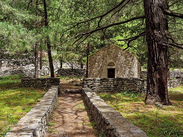 Church at Cristos rest area, Samaria Gorge, Chania Region, Crete, Greece