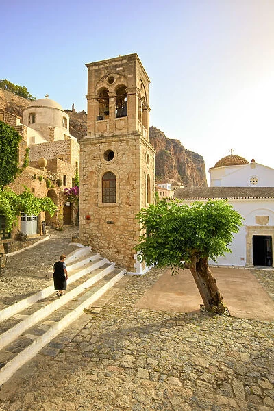 Church of Elkomenos Christos and Bell Tower in Platia Dsami Square, Monemvasia, Laconia