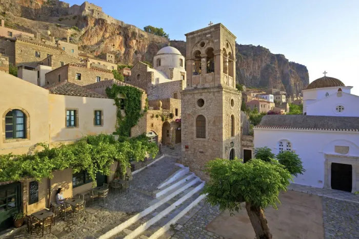 Framed Print : Church of Elkomenos Christos and Bell Tower in Platia Dsami Square, Monemvasia, Laconia Framed Print : Church of Elkomenos Christos and Bell Tower in Platia Dsami Square, Monemvasia, Laconia