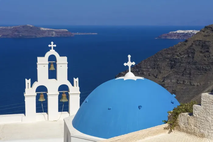 Framed Print : Church in Firostefani, Santorini, Cyclades, Greece Framed Print : Church in Firostefani, Santorini, Cyclades, Greece