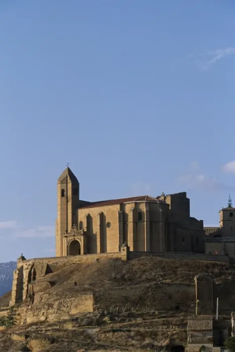 Framed Print : The church of the hilltop village of San Vicente rises