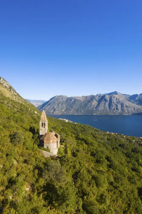 Framed Print : Church on the mountains, Prcanj, Bay of Kotor, Kotor, Montenegro Framed Print : Church on the mountains, Prcanj, Bay of Kotor, Kotor, Montenegro