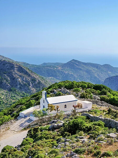 Church near Koronos Village, elevated view, Naxos Island, Cyclades, Greece