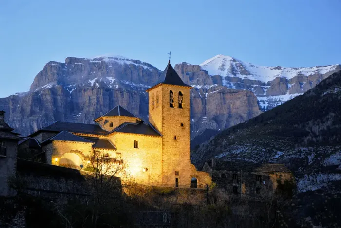 Framed Print : Church at nightfall. Torla, Pyrenees, Spain Framed Print : Church at nightfall. Torla, Pyrenees, Spain