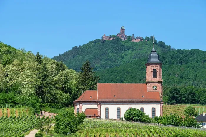 Framed Print : Church of Orschwiller with Chateau du Haut-K'nigsbourg, Bas-Rhin, Alsace, Alsace-Champagne-Ardenne-Lorraine, Grand Est, France Framed Print : Church of Orschwiller with Chateau du Haut-K'nigsbourg, Bas-Rhin, Alsace, Alsace-Champagne-Ardenne-Lorraine, Grand Est, France