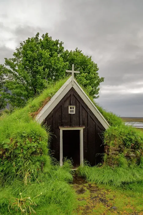 Framed Print : Church roof covered with grass in Iceland, Iceland Framed Print : Church roof covered with grass in Iceland, Iceland