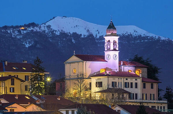 Church of SS Cosma e Damiano, Boletto mount snowy in the background, Civello village, Villa Guardia, Brianza, Como province, Lombardy, Italy