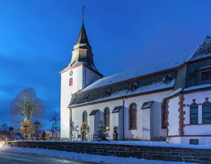 Framed Print : Church of St. James the Elder in the old town of Winterberg in the evening, Sauerland, North Rhine-Westphalia, Germany Framed Print : Church of St. James the Elder in the old town of Winterberg in the evening, Sauerland, North Rhine-Westphalia, Germany