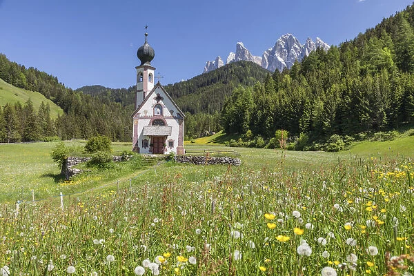 Church of St. Johann in Ranui near St. Magdalena in Villnoss Valley, South Tyrol, Italy