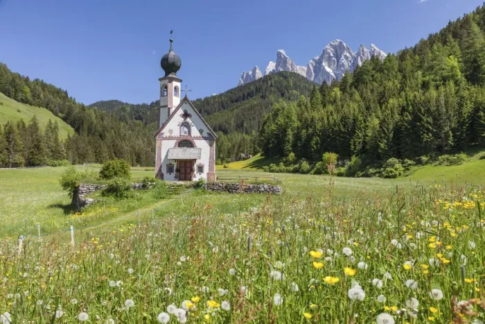 Framed Print : Church of St. Johann in Ranui near St. Magdalena in Villnoss Valley, South Tyrol, Italy Framed Print : Church of St. Johann in Ranui near St. Magdalena in Villnoss Valley, South Tyrol, Italy