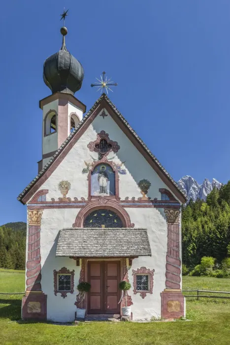 Framed Print : Church of St. Johann in Ranui near St. Magdalena in Villnoess Valley, South Tyrol, Italy Framed Print : Church of St. Johann in Ranui near St. Magdalena in Villnoess Valley, South Tyrol, Italy