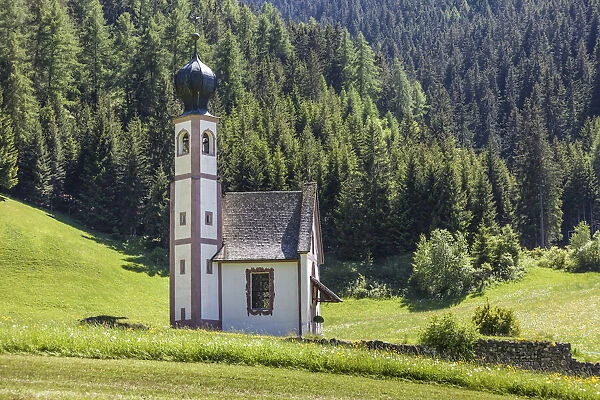 Church of St. Johann in Ranui near St. Magdalena in Villnoess Valley, South Tyrol, Italy