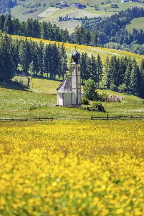 Framed Print : Church of St. Johann in Ranui near St. Magdalena in Villnoess Valley, South Tyrol, Italy