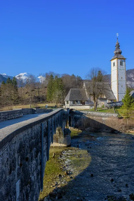 Framed Print : Church of St. John the Baptist at Lake Bohinj, Bohinji, Slovenia, Eastern Europe