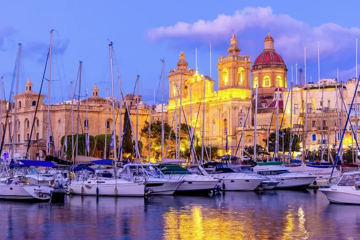 Framed Print : Church of St. Lawrence and Malta Maritime Museum at Dusk, Grand Harbour, Birgu, Malta, Southern Europe