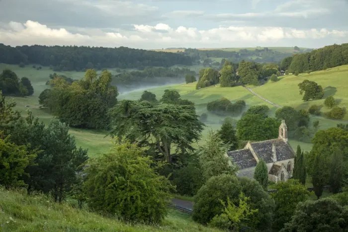 Framed Print : Church of St Mary the Virgin and beautiful countryside, Lasborough, the Cotswolds