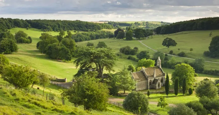 Framed Print : Church of St Mary the Virgin, surrounded by beautiful countryside, Lasborough in