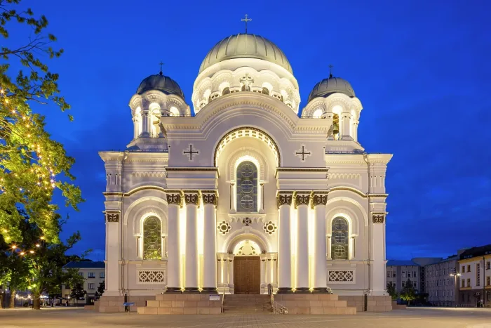 Framed Print : Church of St. Michael the Archangel at Dusk, Laisves Avenue, Kaunas, Lithuania Framed Print : Church of St. Michael the Archangel at Dusk, Laisves Avenue, Kaunas, Lithuania