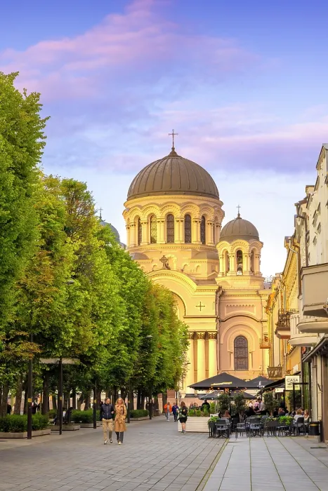 Framed Print : Church of St. Michael the Archangel at Dusk, Laisves Avenue, Kaunas, Lithuania