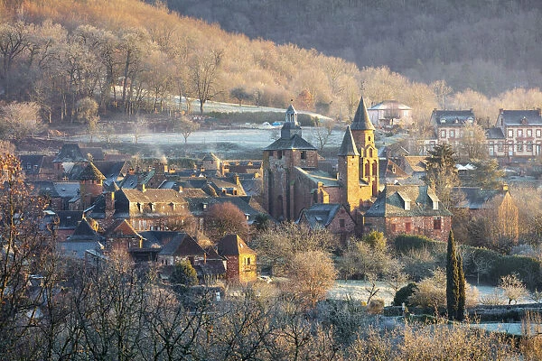 Church of St. Peter on a frosty day in the winter, Collonges-la-Rouge, Correze