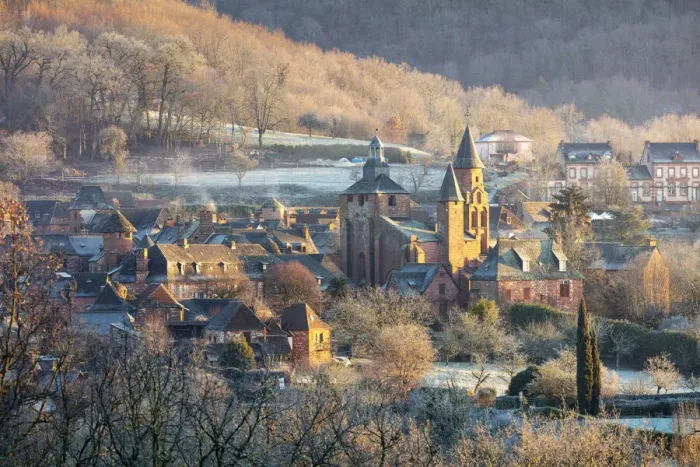 Framed Print : Church of St. Peter on a frosty day in the winter, Collonges-la-Rouge, Correze Framed Print : Church of St. Peter on a frosty day in the winter, Collonges-la-Rouge, Correze