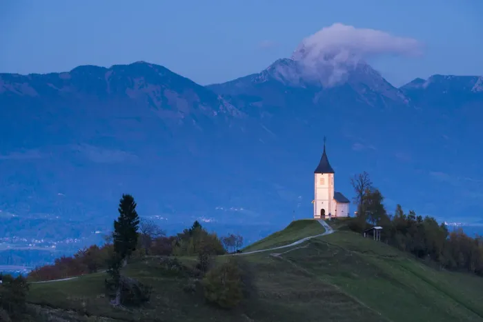 Framed Print : Church of St. Primoz at dusk, Jamnik, Gorenjska, Slovenia, Europe Framed Print : Church of St. Primoz at dusk, Jamnik, Gorenjska, Slovenia, Europe