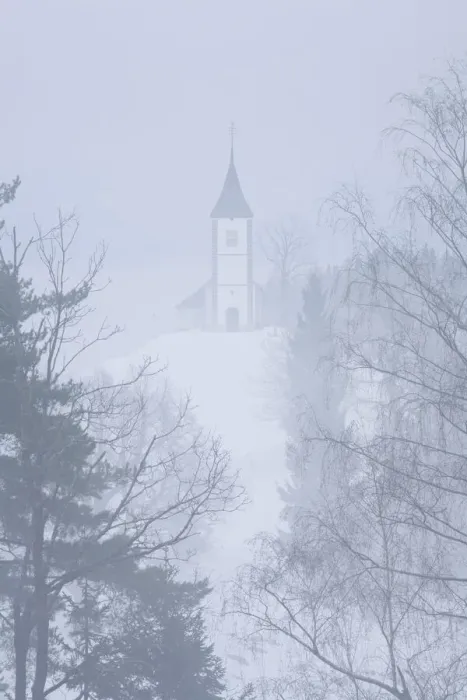 Framed Print : Church of St. Primoz on a foggy winters day, Jamnik region, Slovenia Framed Print : Church of St. Primoz on a foggy winters day, Jamnik region, Slovenia
