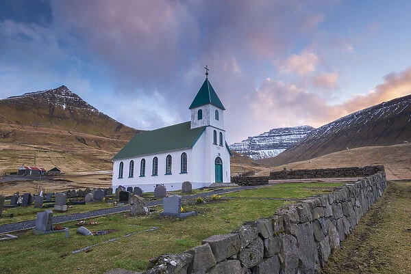 Church in the village of Gjogv on the island of Eysturoy, Faroe Islands, Denmark