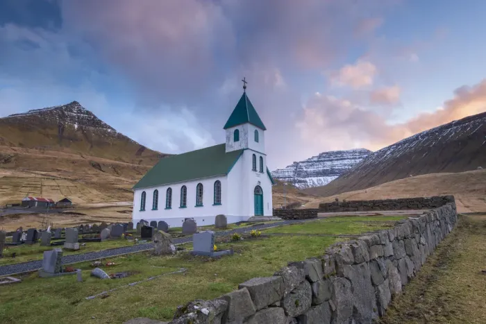 Framed Print : Church in the village of Gjogv on the island of Eysturoy, Faroe Islands, Denmark Framed Print : Church in the village of Gjogv on the island of Eysturoy, Faroe Islands, Denmark