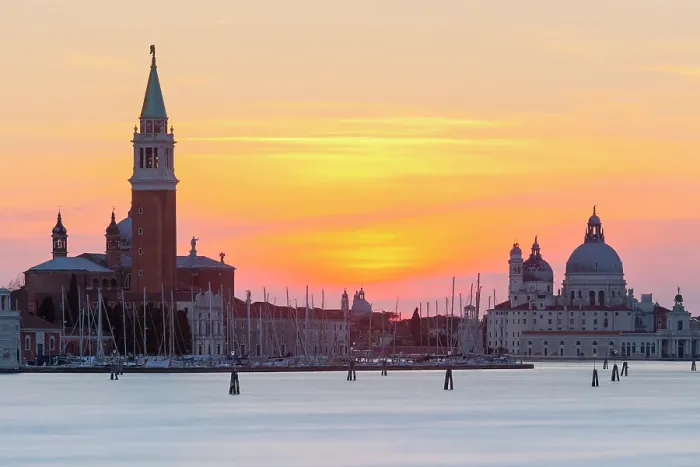 Framed Print : The churches of San Giorgio Maggiore and Santa Maria della Salute as seen from the Riva dei Sette Martiri promenade, Venice, Veneto, Italy