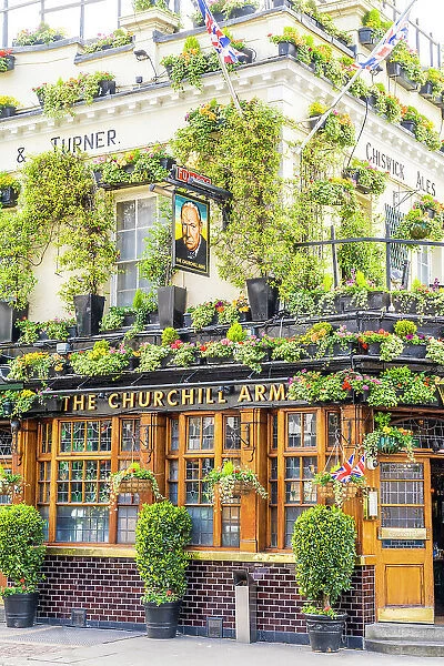 The Churchill Arms pub, Kensington, London, England, UK
