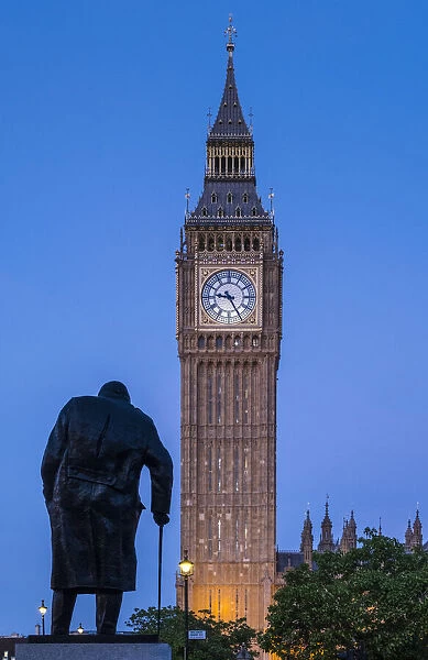 Churchill Statue, Big Ben & Parliament Square, London, England, UK
