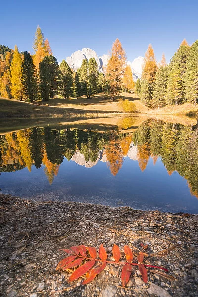 The Ciauloch lake in autumn. Val Gardena, Dolomites, Trentino Alto Adige, Italy