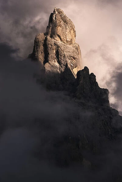 Cimon della Pala in the Pale di San Martino mountain range at sunset, Dolomites, Italy