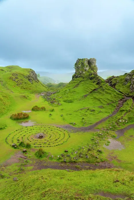 Framed Print : Circular rock pattern on green landscape near Castle Ewen, Fairy Glen, Isle of Skye, Highland Region, Scotland, United Kingdom Framed Print : Circular rock pattern on green landscape near Castle Ewen, Fairy Glen, Isle of Skye, Highland Region, Scotland, United Kingdom