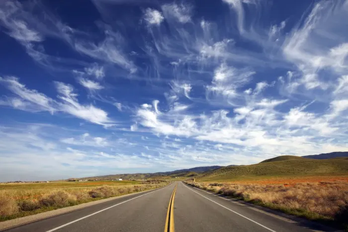 Framed Print : Cirrus Clouds over Road, Antelope Valley, California, USA Framed Print : Cirrus Clouds over Road, Antelope Valley, California, USA