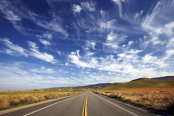 Cirrus Clouds over Road, Antelope Valley, California, USA