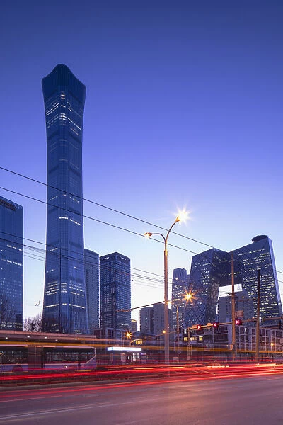 CITIC Tower (tallest skyscraper in Beijing in 2020) and CCTV Headquarters at dusk