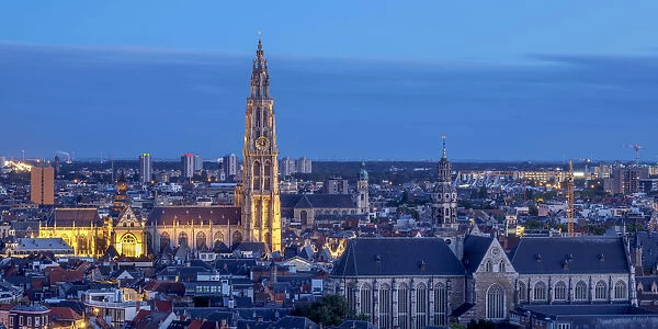 City Center Skyline at twilight, elevated view, Antwerp, Belgium